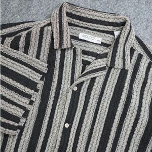 Mojito Collection Mens 2XL Black Grey Textured Vertical Stripe Camp Shirt SS